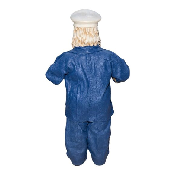 Clothtique By Possible Dreams Captain Wood Figure Santa Blue Suit White Hat 10" - Picture 6 of 16